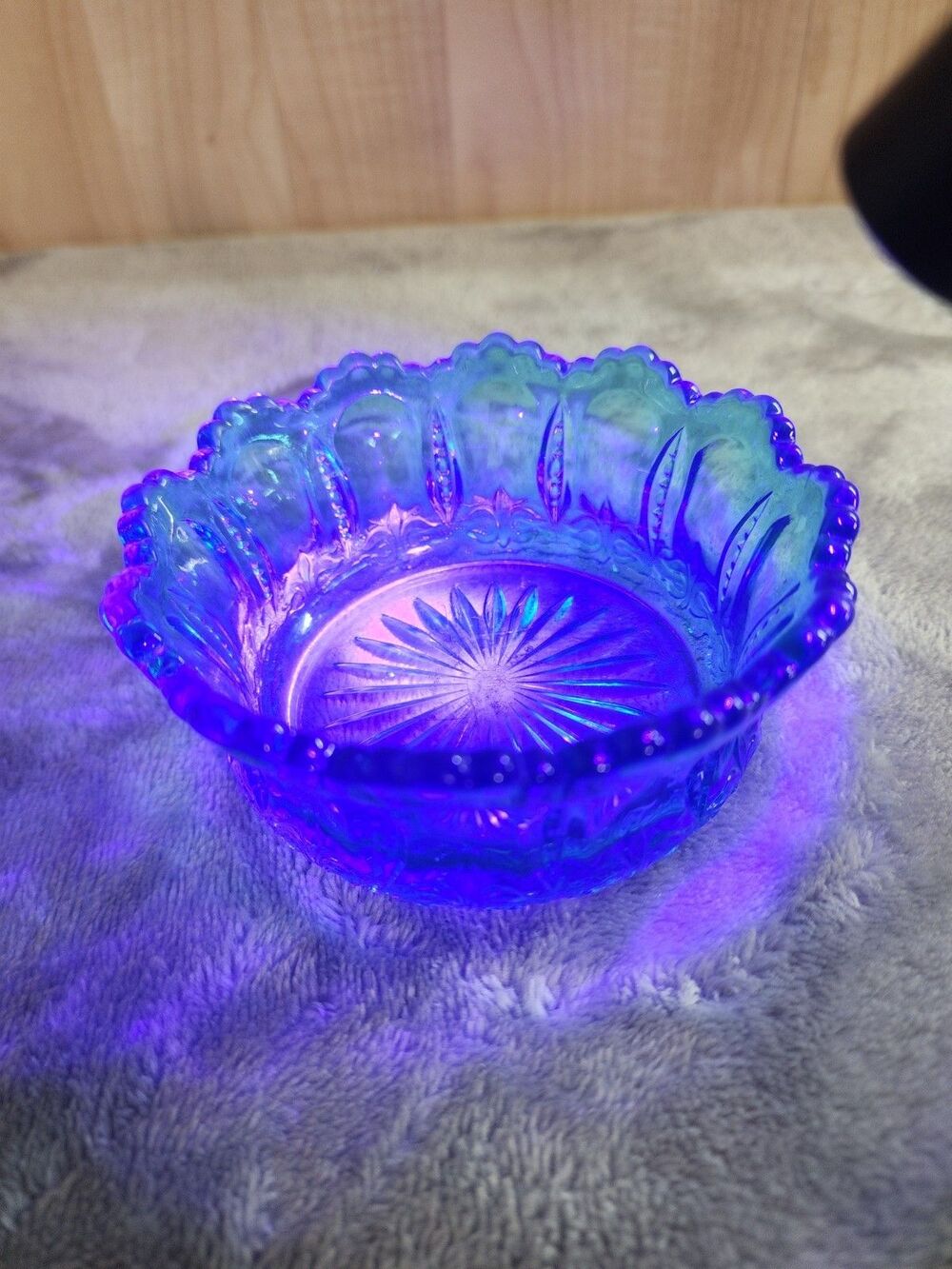 Fenton Glass Colonial Blue Thumbprint Bon Bon Bowl Vintage 1964 Candy Dish glow